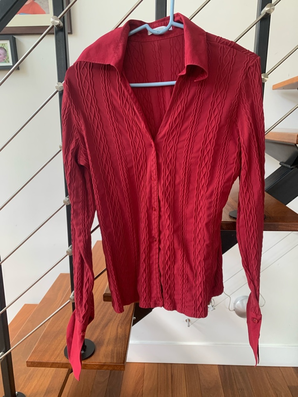 Sleek Red Textured Button-Down Shirt